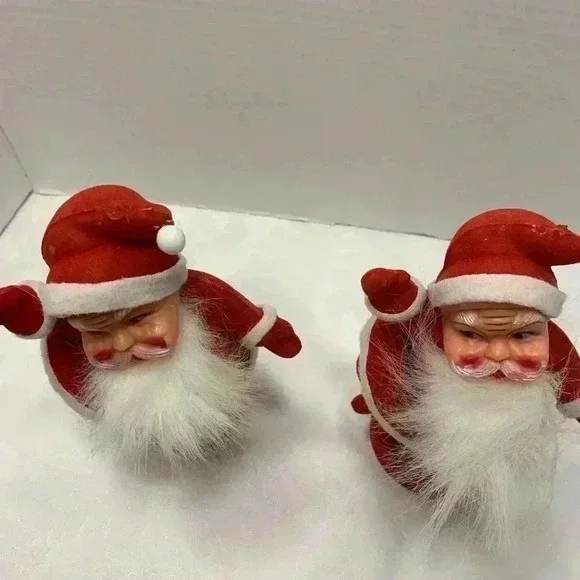 Pair of Vintage Christmas Dancing Waving Santa Claus Flocked Decor 9 inches - Picture 5 of 10